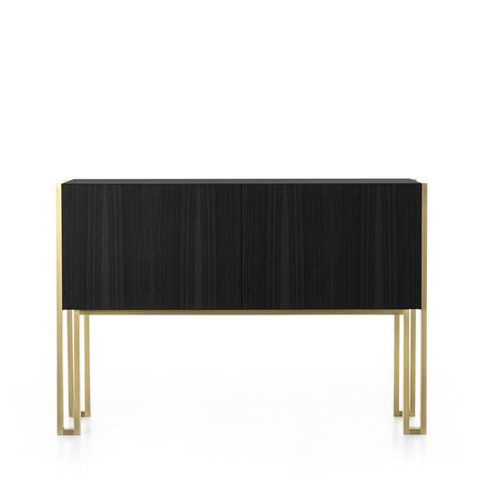 Mirage Vintage Sideboard with Brass Legs in Opaque Black Open Pore Striped Oak