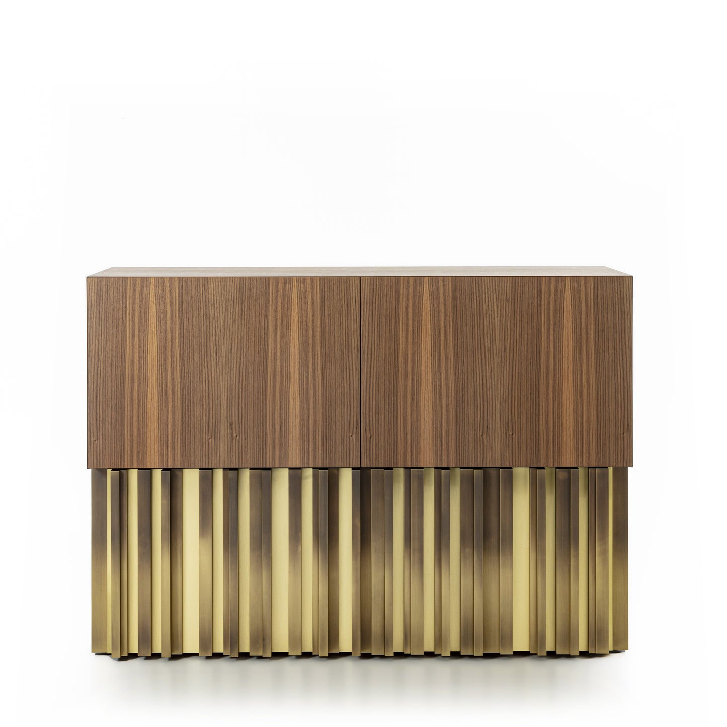 Sublime Vintage Sideboard with Brass Handmade Sculpture in Opaque Canaletto Walnut