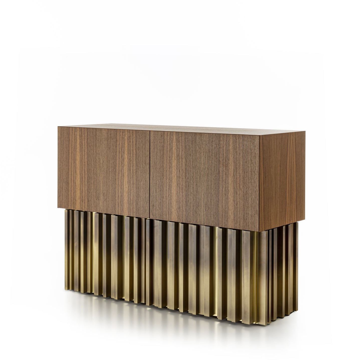 Sublime Vintage Sideboard with Brass Handmade Sculpture in Opaque Canaletto Walnut