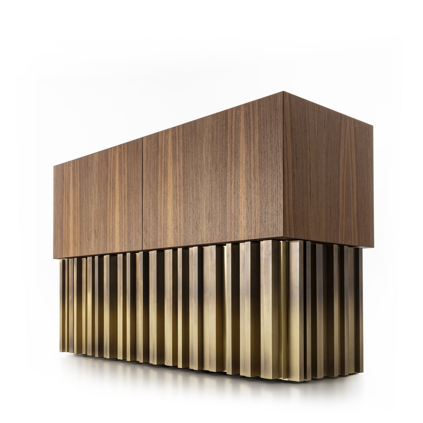 Sublime Vintage Sideboard with Brass Handmade Sculpture in Opaque Canaletto Walnut