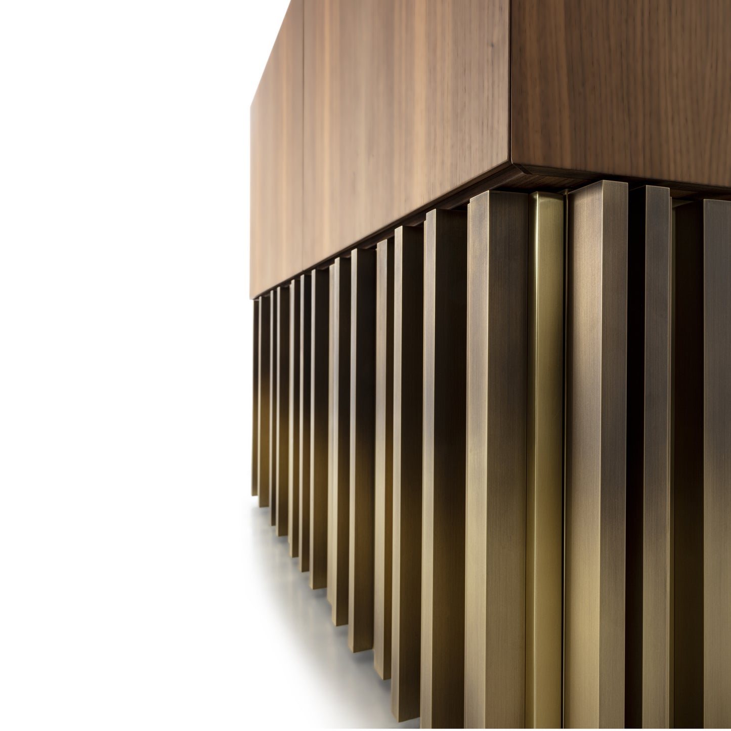 Sublime Vintage Sideboard with Brass Handmade Sculpture in Opaque Canaletto Walnut