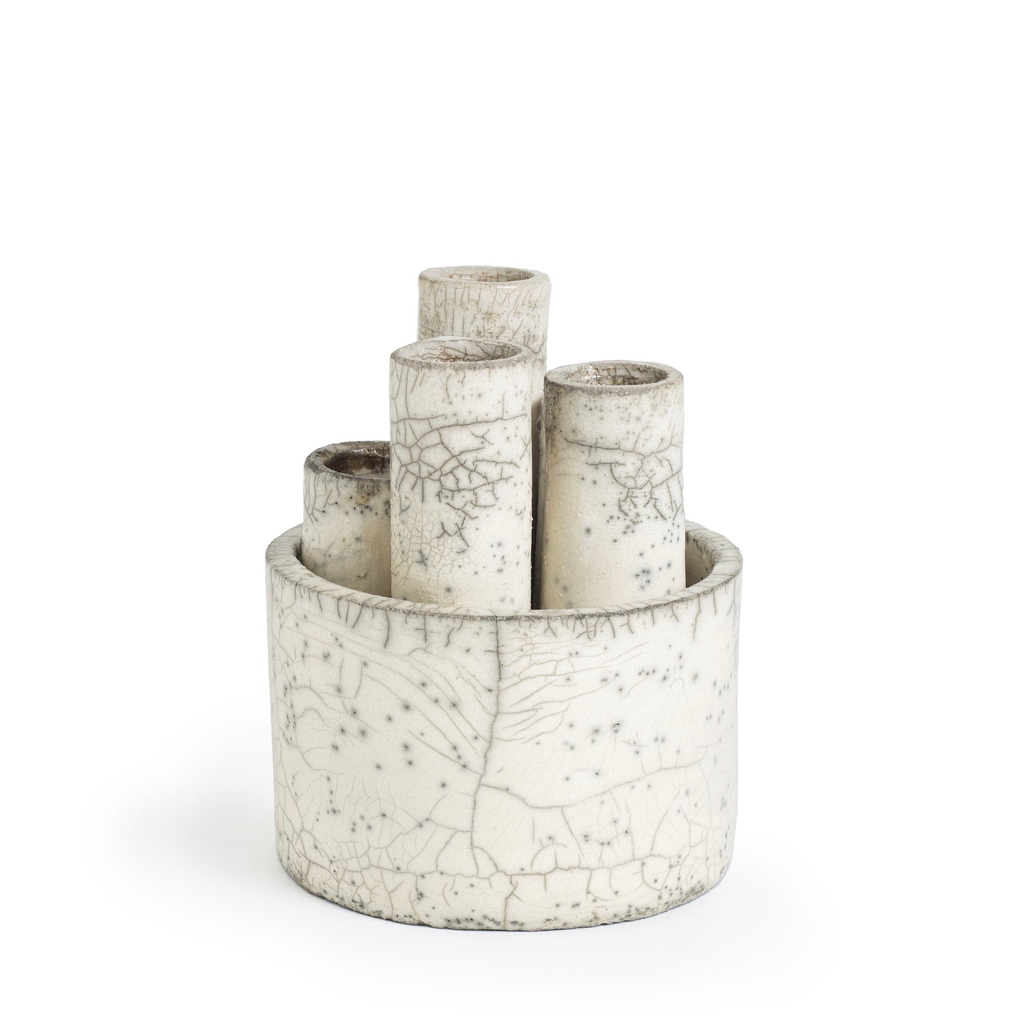 Modern Metropolis S Candle Holder Sculpture Raku Ceramic White Crakle