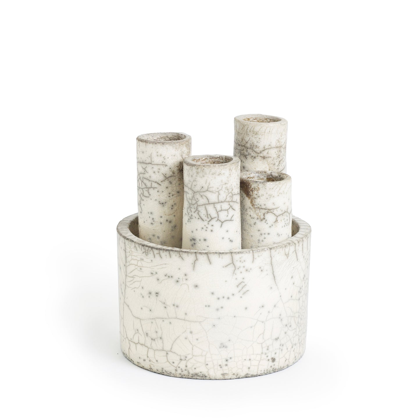 Modern Metropolis S Candle Holder Sculpture Raku Ceramic White Crakle