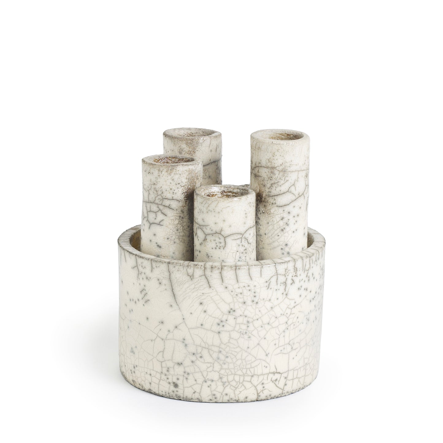 Modern Metropolis S Candle Holder Sculpture Raku Ceramic White Crakle
