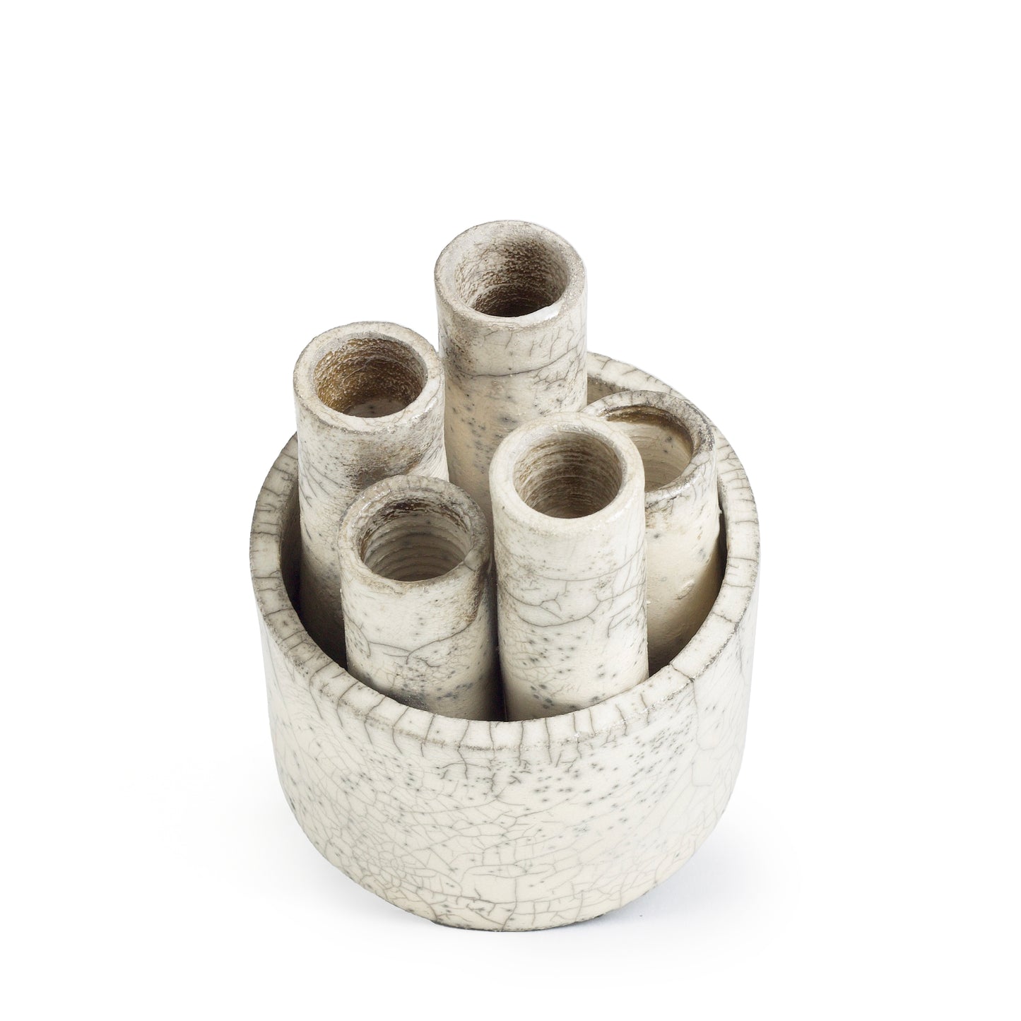 Modern Metropolis S Candle Holder Sculpture Raku Ceramic White Crakle