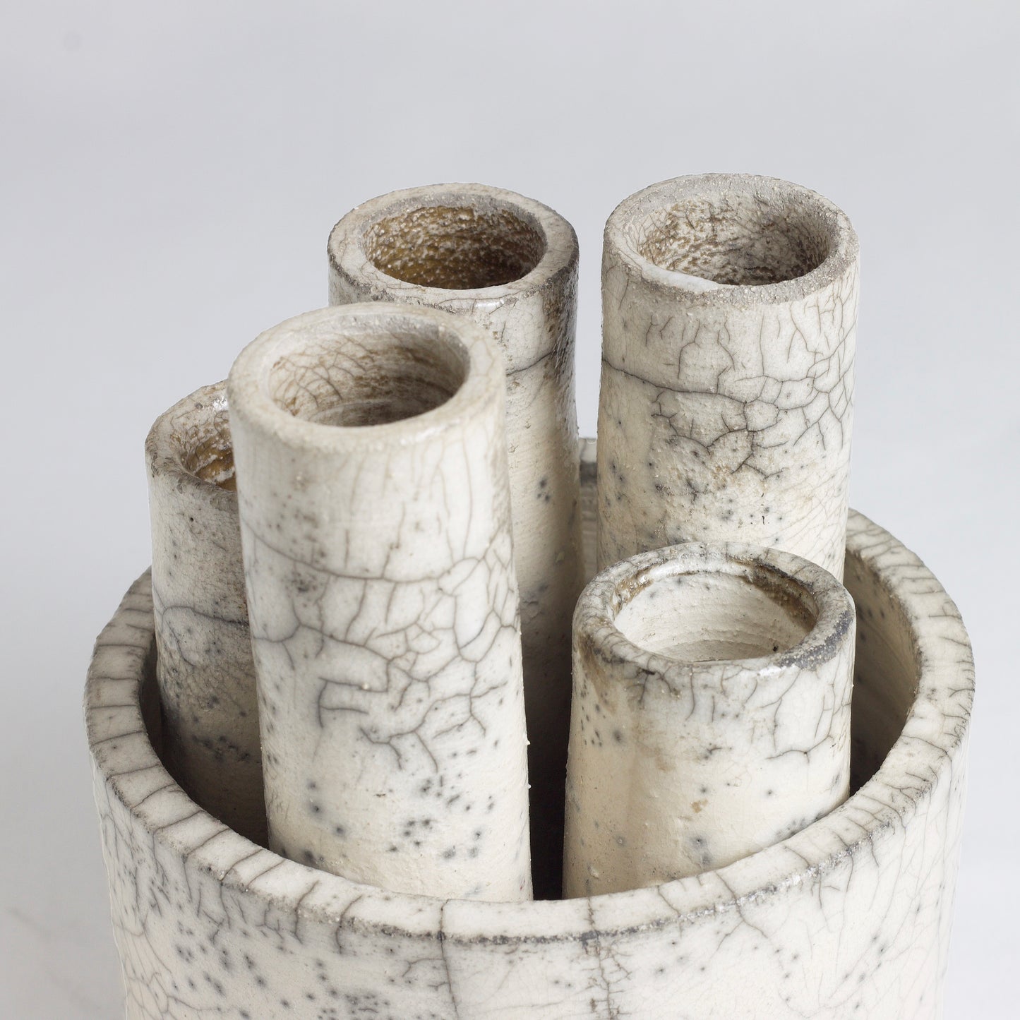 Modern Metropolis S Candle Holder Sculpture Raku Ceramic White Crakle