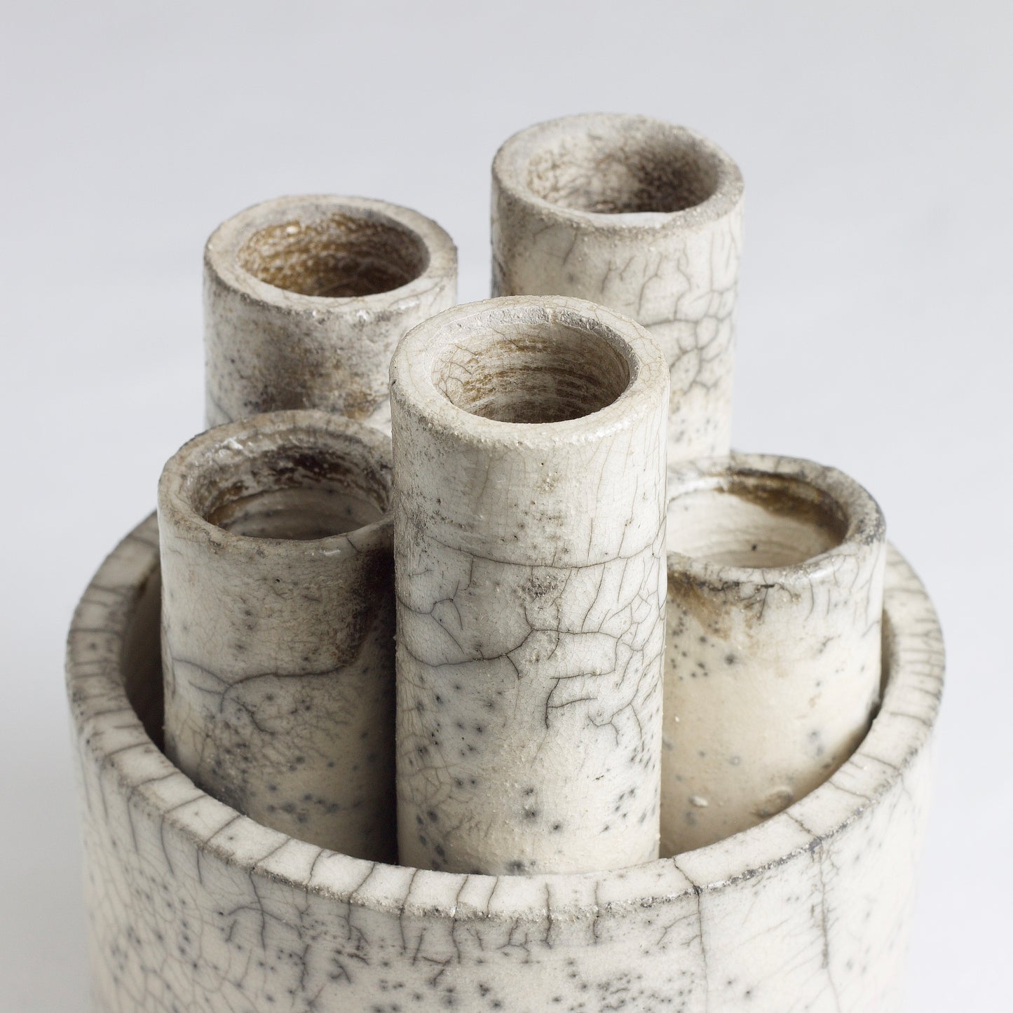 Modern Metropolis S Candle Holder Sculpture Raku Ceramic White Crakle