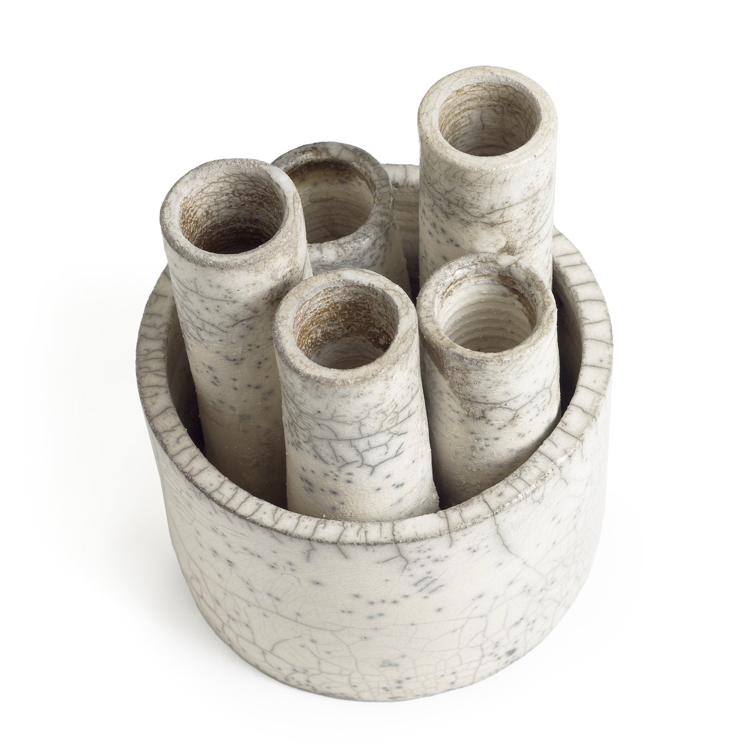Modern Metropolis S Candle Holder Sculpture Raku Ceramic White Crakle