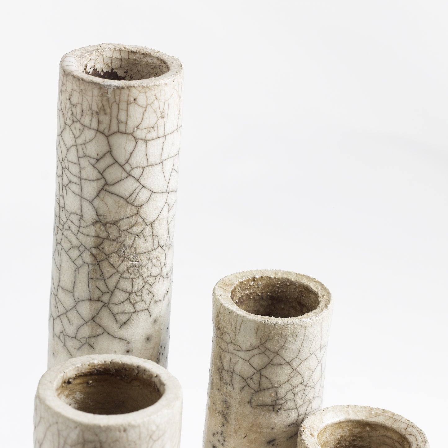 Modern Metropolis M Candle Holder Sculpture Raku Ceramic White Crakle
