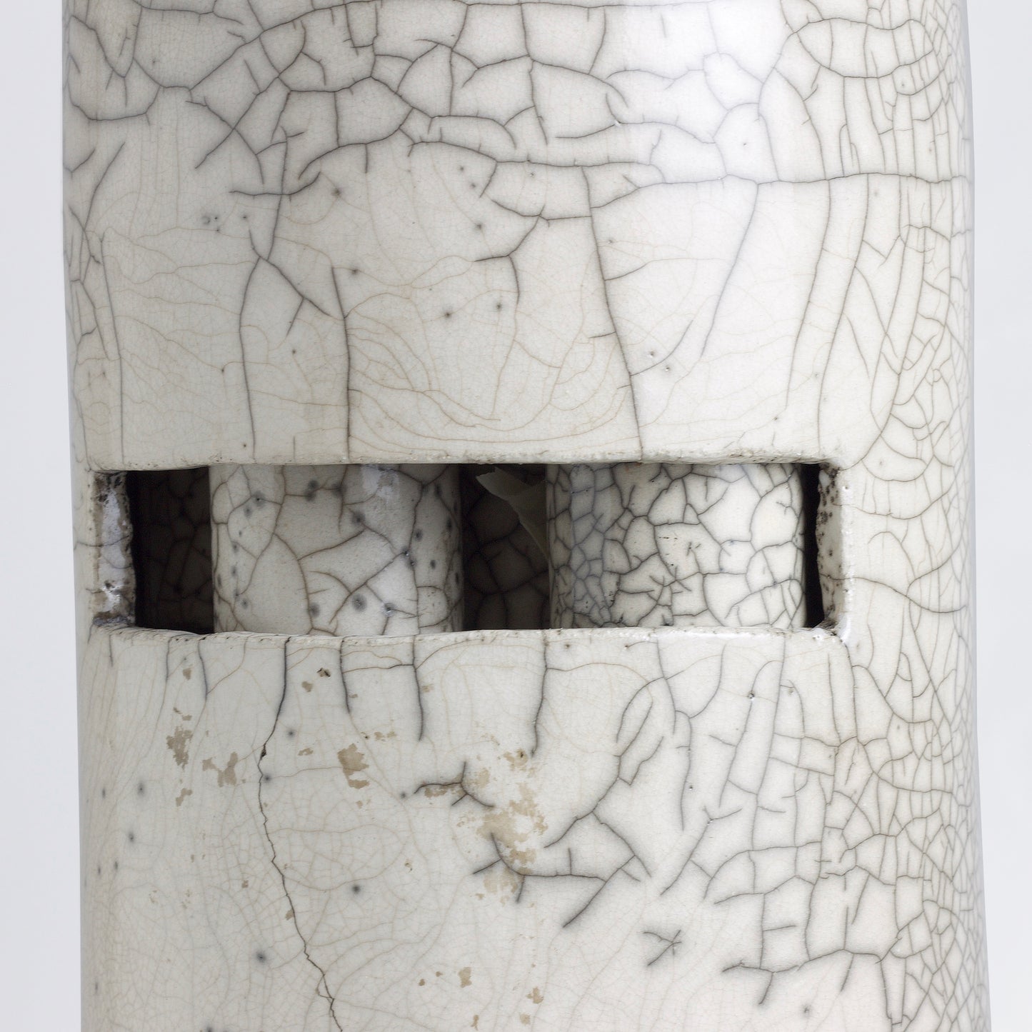 Modern Metropolis L Candle Holder Sculpture Raku Ceramic White Crakle