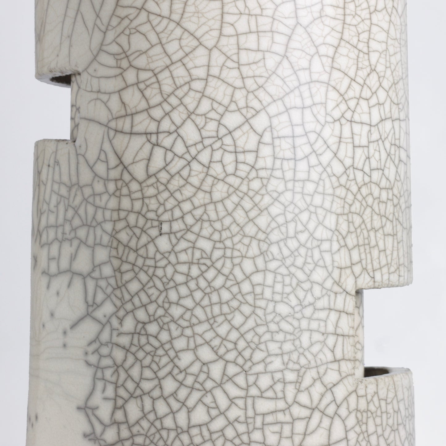 Modern Metropolis L Candle Holder Sculpture Raku Ceramic White Crakle