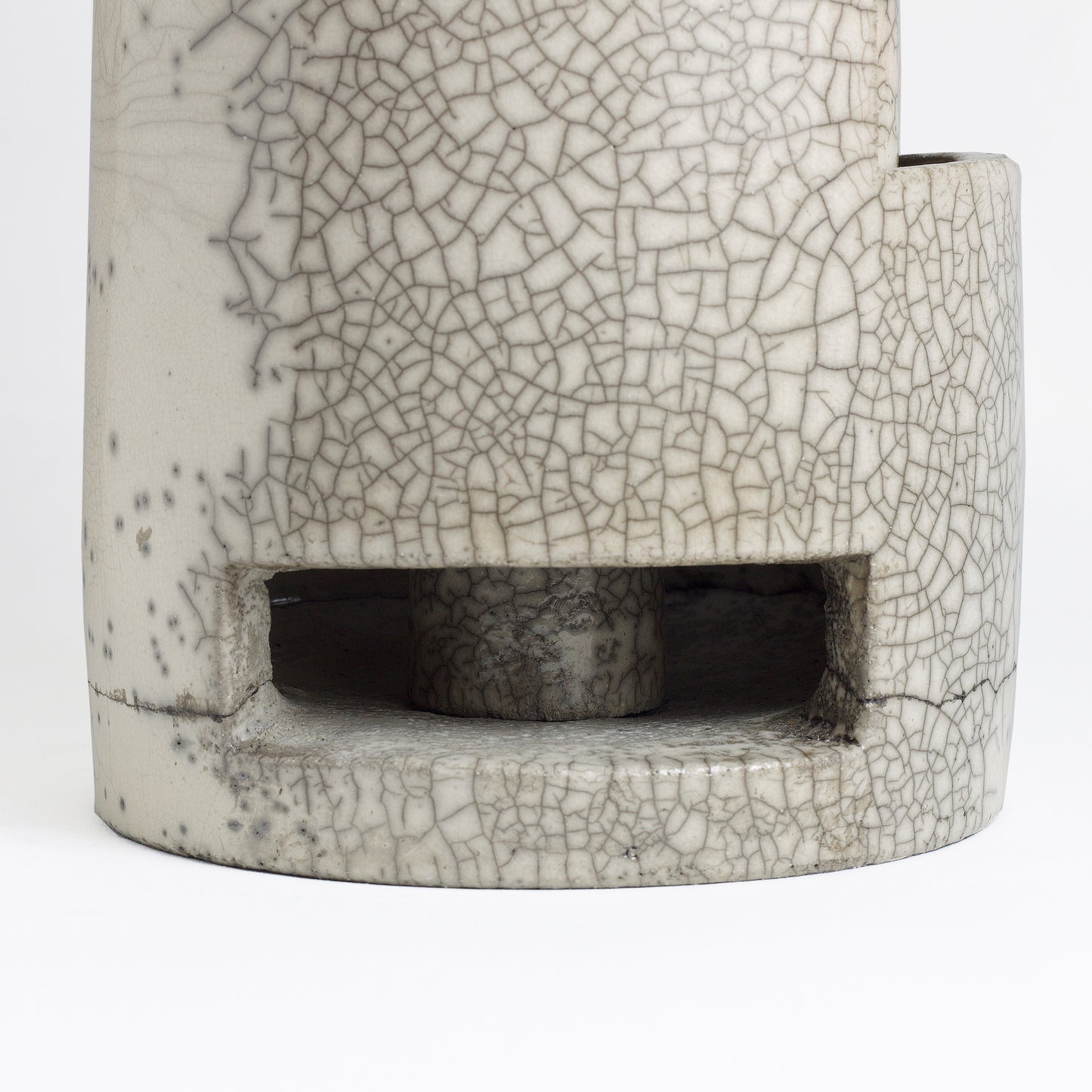 Modern Metropolis L Candle Holder Sculpture Raku Ceramic White Crakle