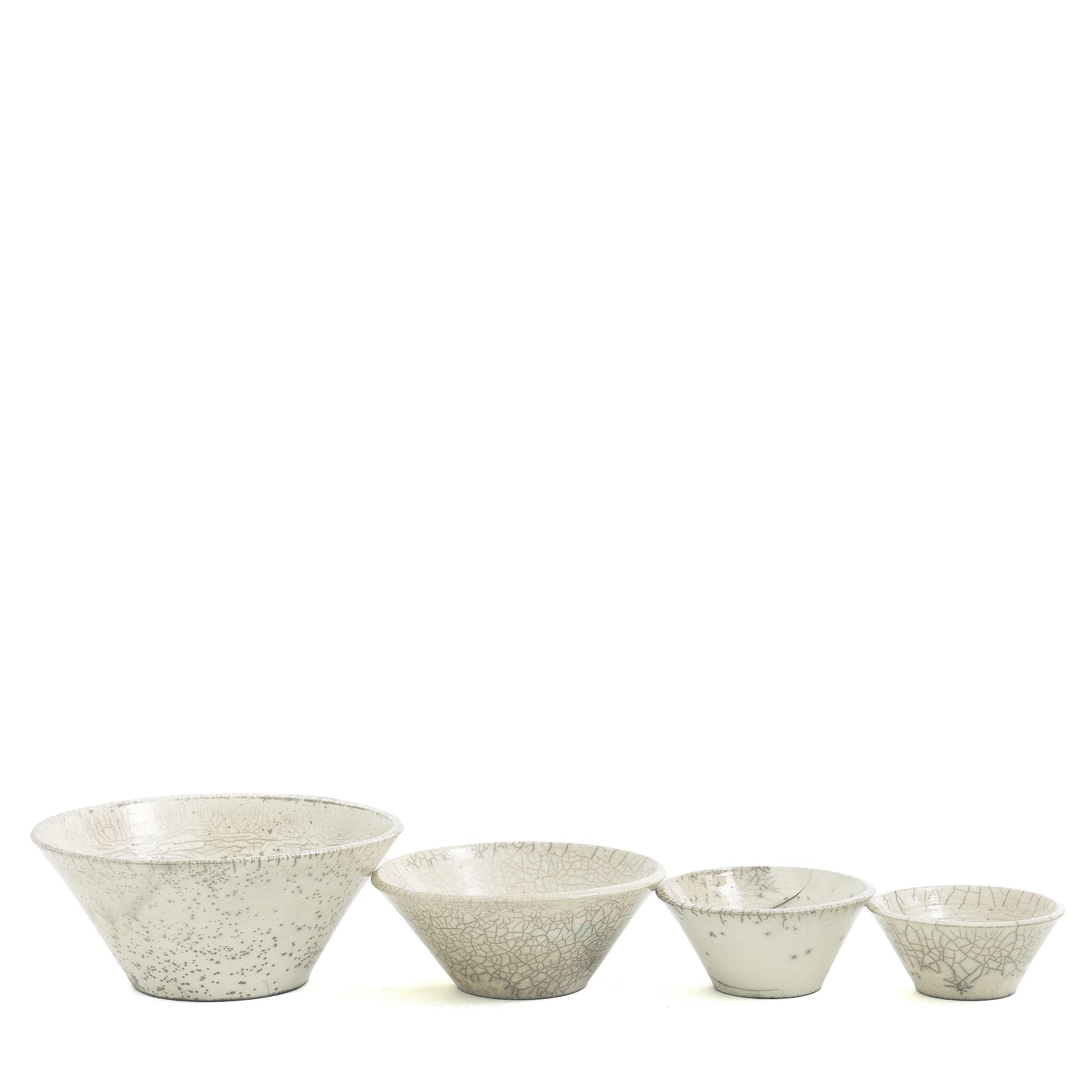 Japanese Minimalistic Moon Set of 4 Bowls Raku Ceramics Crackle White