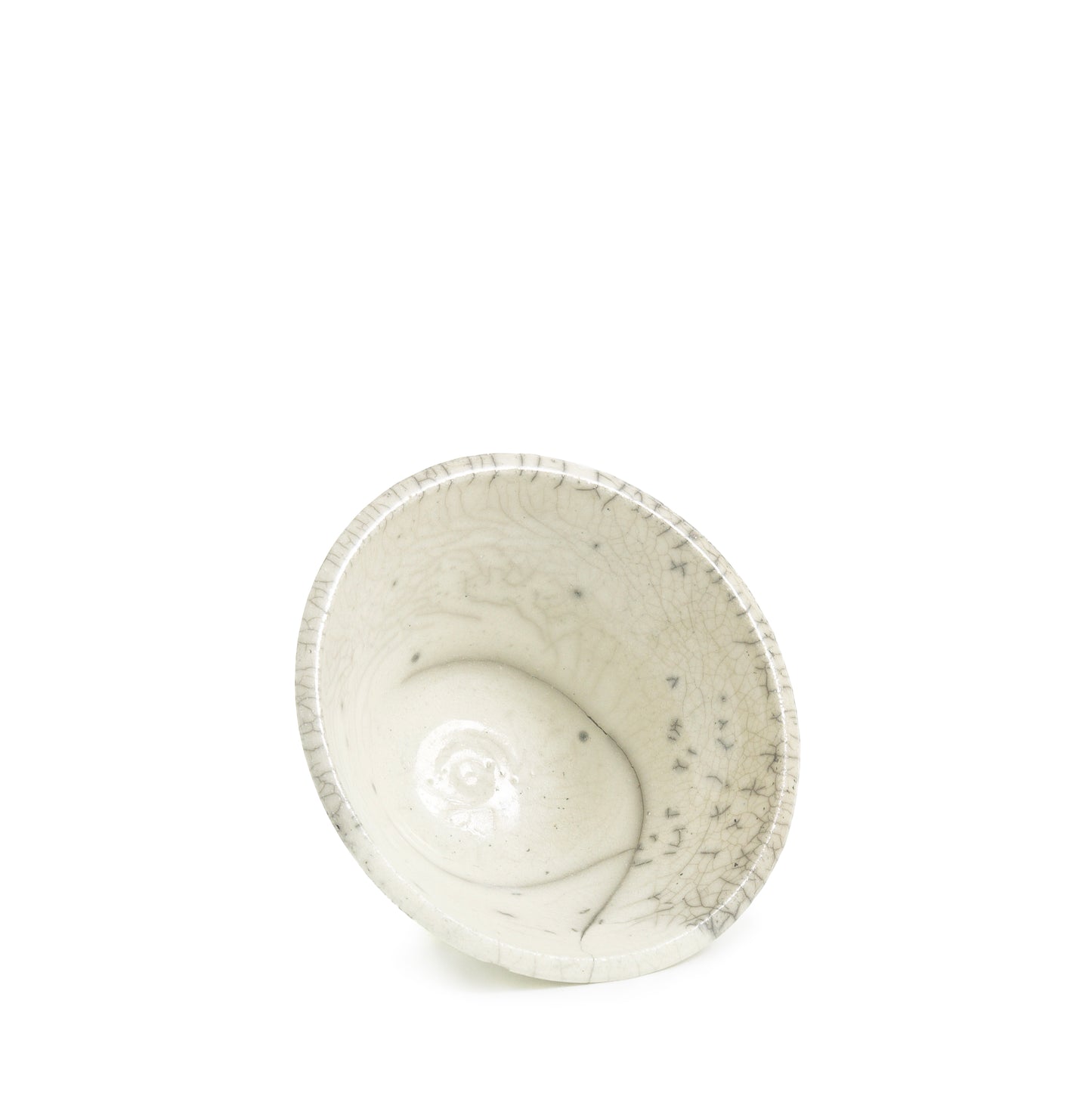 Japanese Minimalistic Moon Set of 4 Bowls Raku Ceramics Crackle White