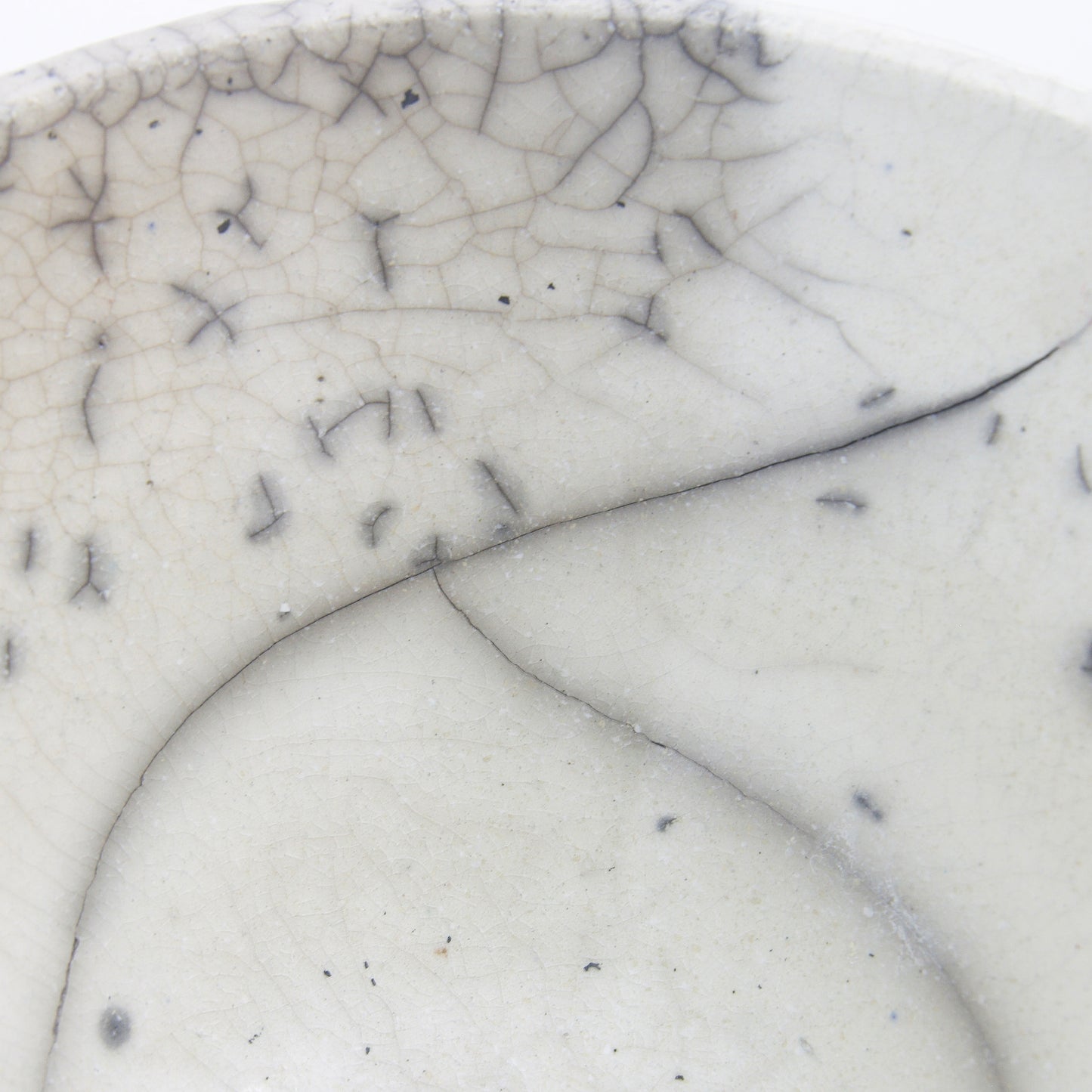 Japanese Minimalistic Moon Set of 4 Bowls Raku Ceramics Crackle White