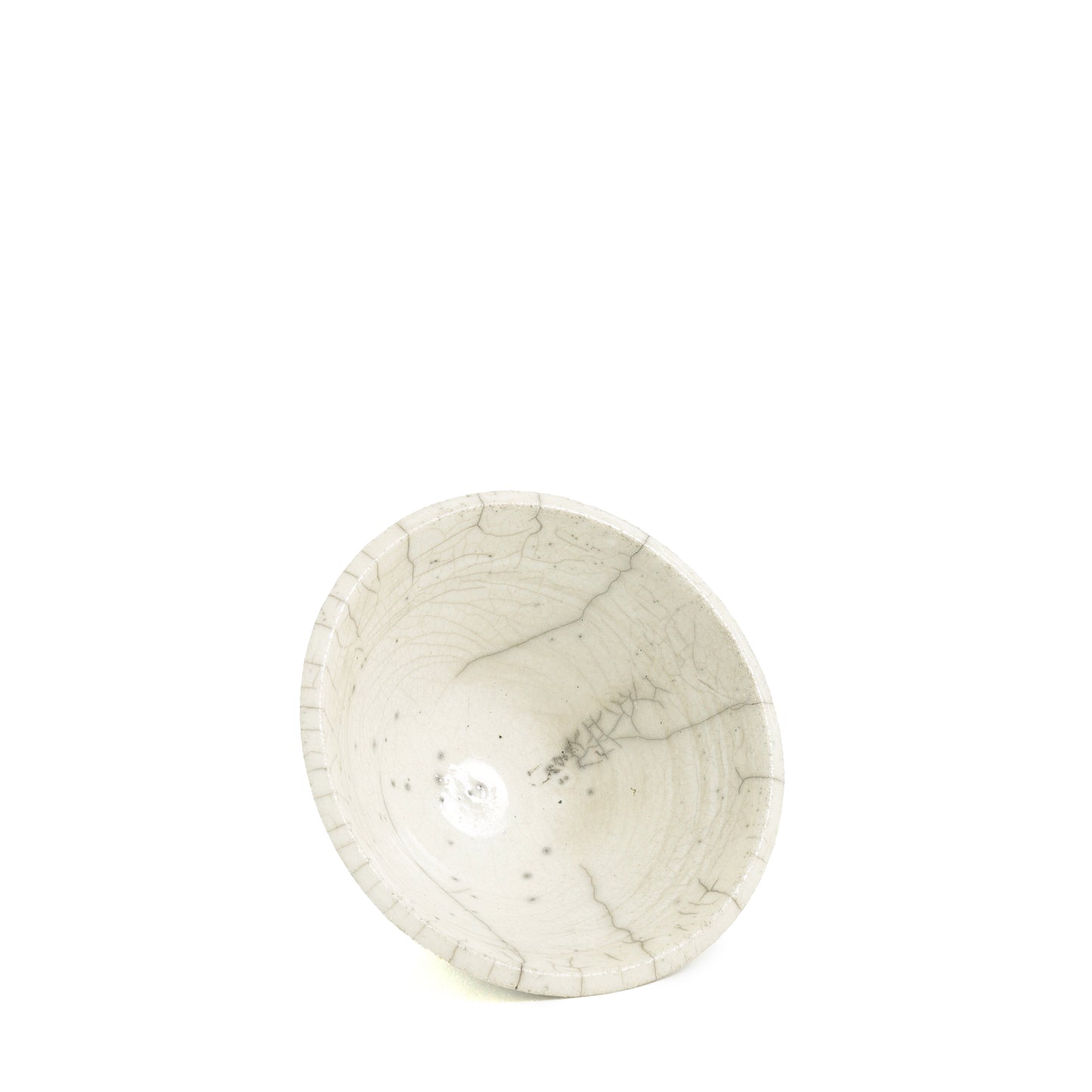 Japanese Minimalistic Moon Set of 4 Bowls Raku Ceramics Crackle White