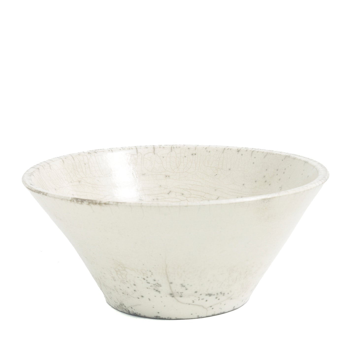 Japanese Minimalistic Moon Set of 4 Bowls Raku Ceramics Crackle White