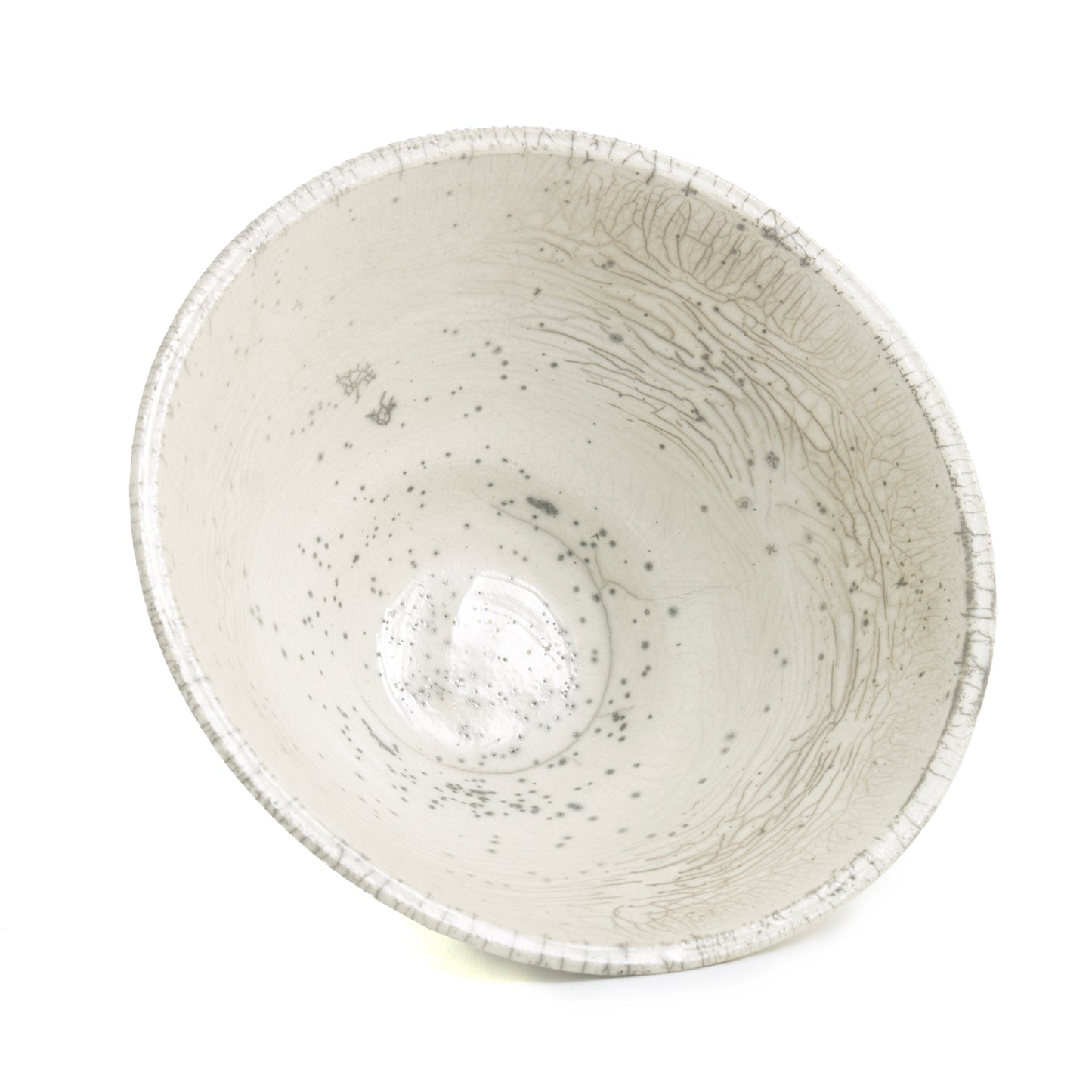 Japanese Minimalistic Moon Set of 4 Bowls Raku Ceramics Crackle White