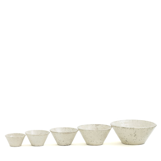 Japanese Minimalistic Moon Set of 5 Bowls Raku Ceramics Crackle White