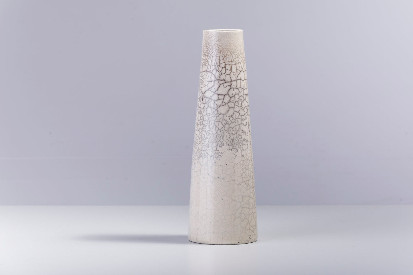 Japanese Modern Minimalist Hana Vertical L Vase Raku Ceramic White Crakle