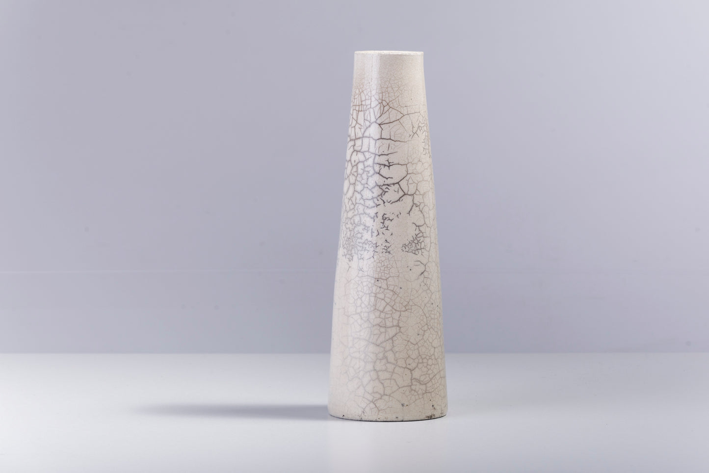 Japanese Modern Minimalist Hana Vertical L Vase Raku Ceramic White Crakle