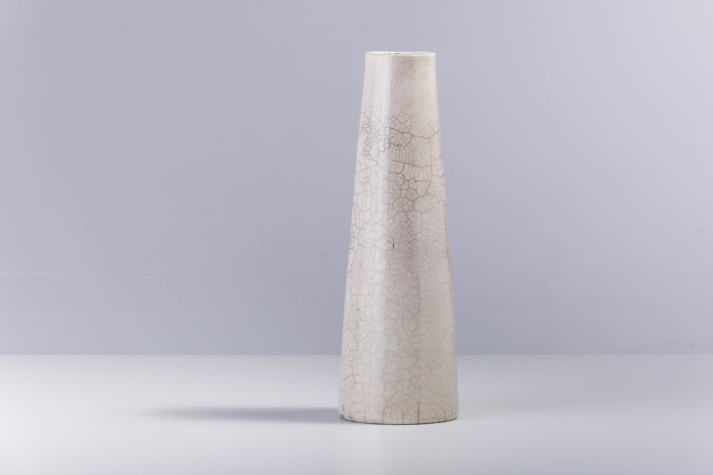 Japanese Modern Minimalist Hana Vertical L Vase Raku Ceramic White Crakle
