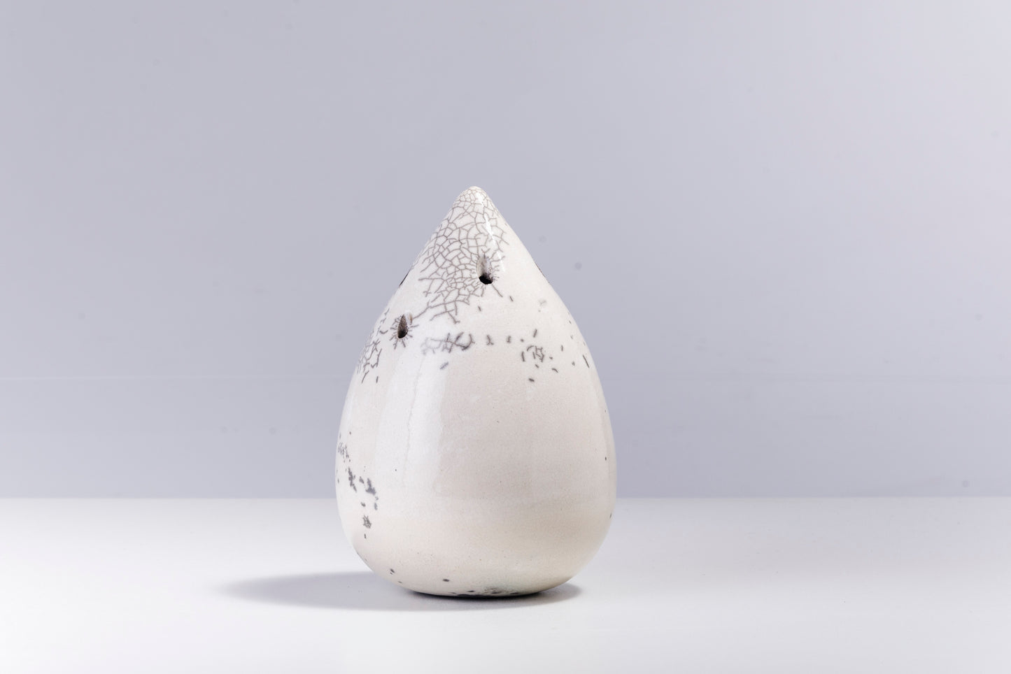 Japanese Modern Goccia Incense Holder Raku Ceramics White Crackle