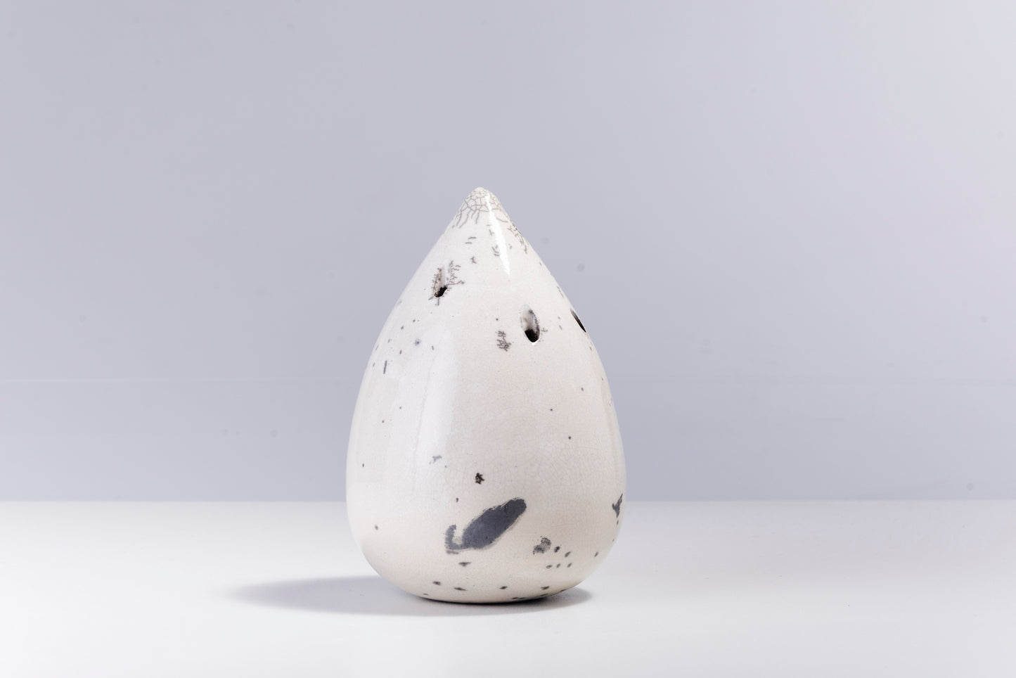 Japanese Modern Goccia Incense Holder Raku Ceramics White Crackle