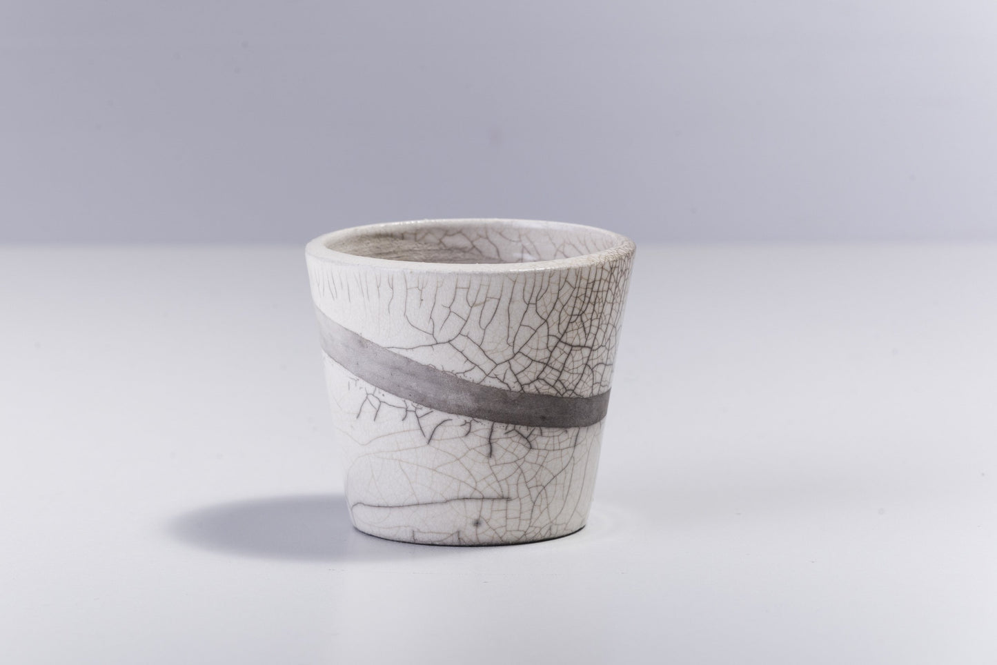 Japanese Minimalistic 2 Fringe Chawan Bowls Raku Ceramics Crackle White