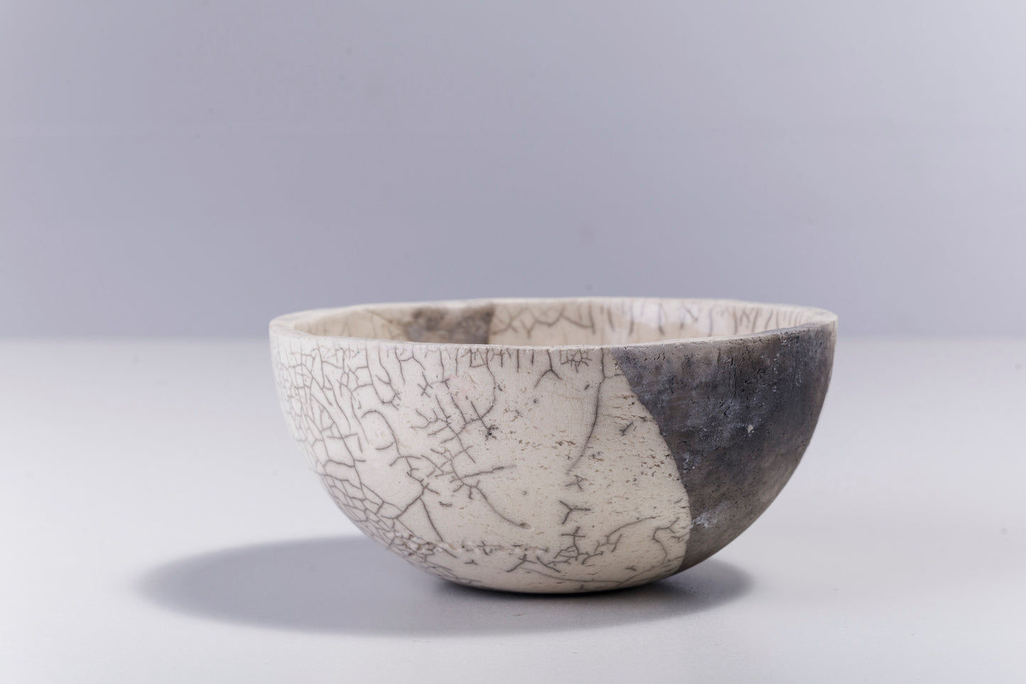 Japanese Minimalistic Fringe Chawan Bowl Raku Ceramics Crackle White