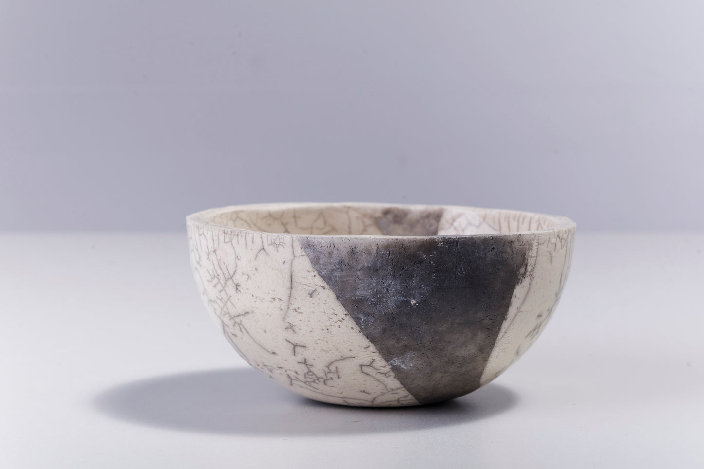 Japanese Minimalistic Fringe Chawan Bowl Raku Ceramics Crackle White