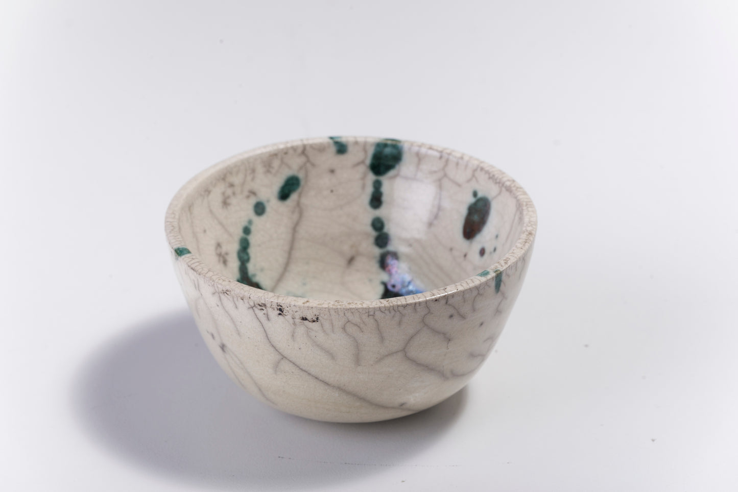 Contemporary Moss Bowl Ceramic Raku Green White