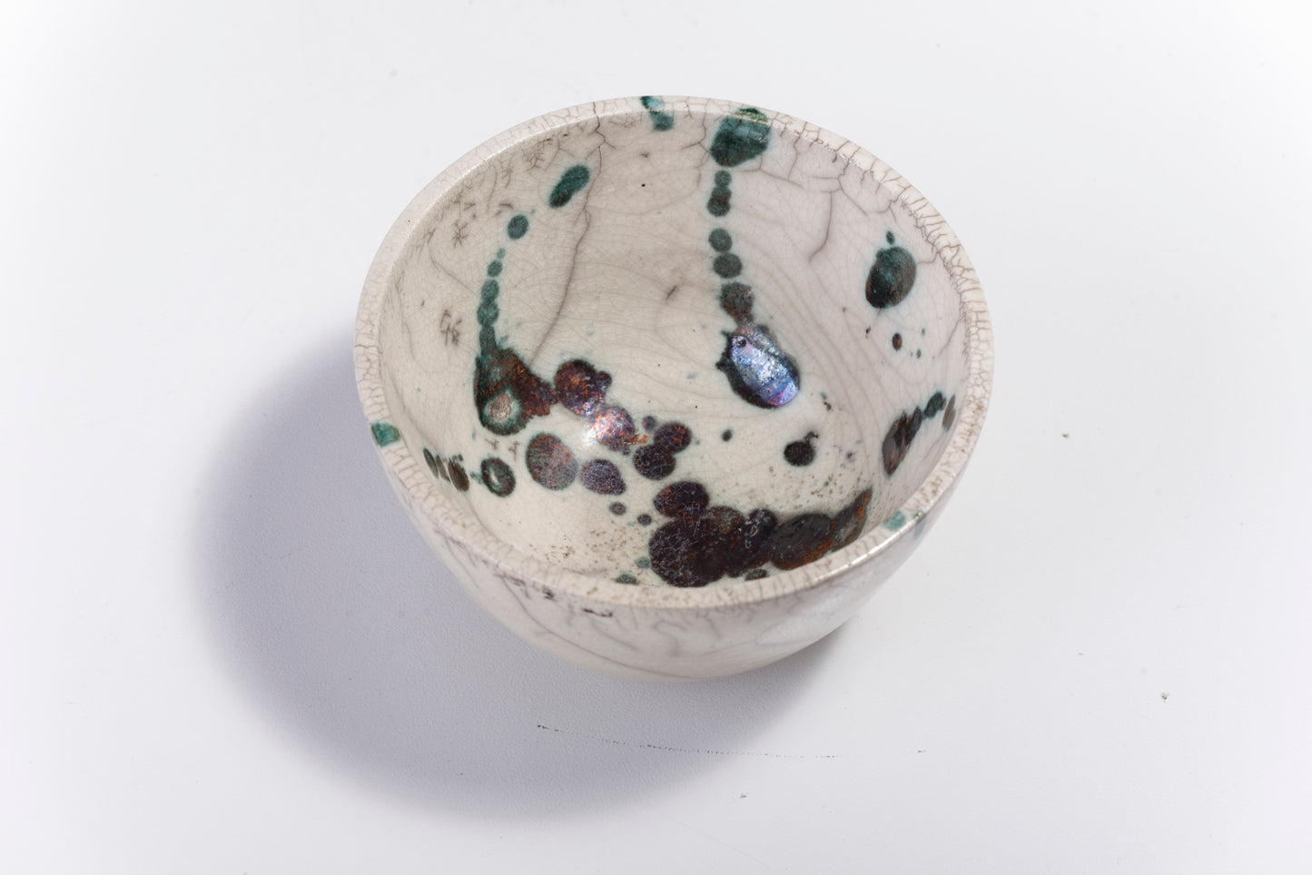 Contemporary Moss Bowl Ceramic Raku Green White