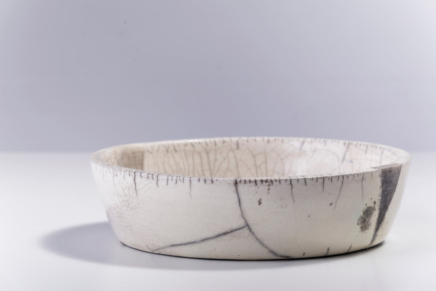 Contemporary Fringe Chawan Vase Raku Ceramic White Crakle