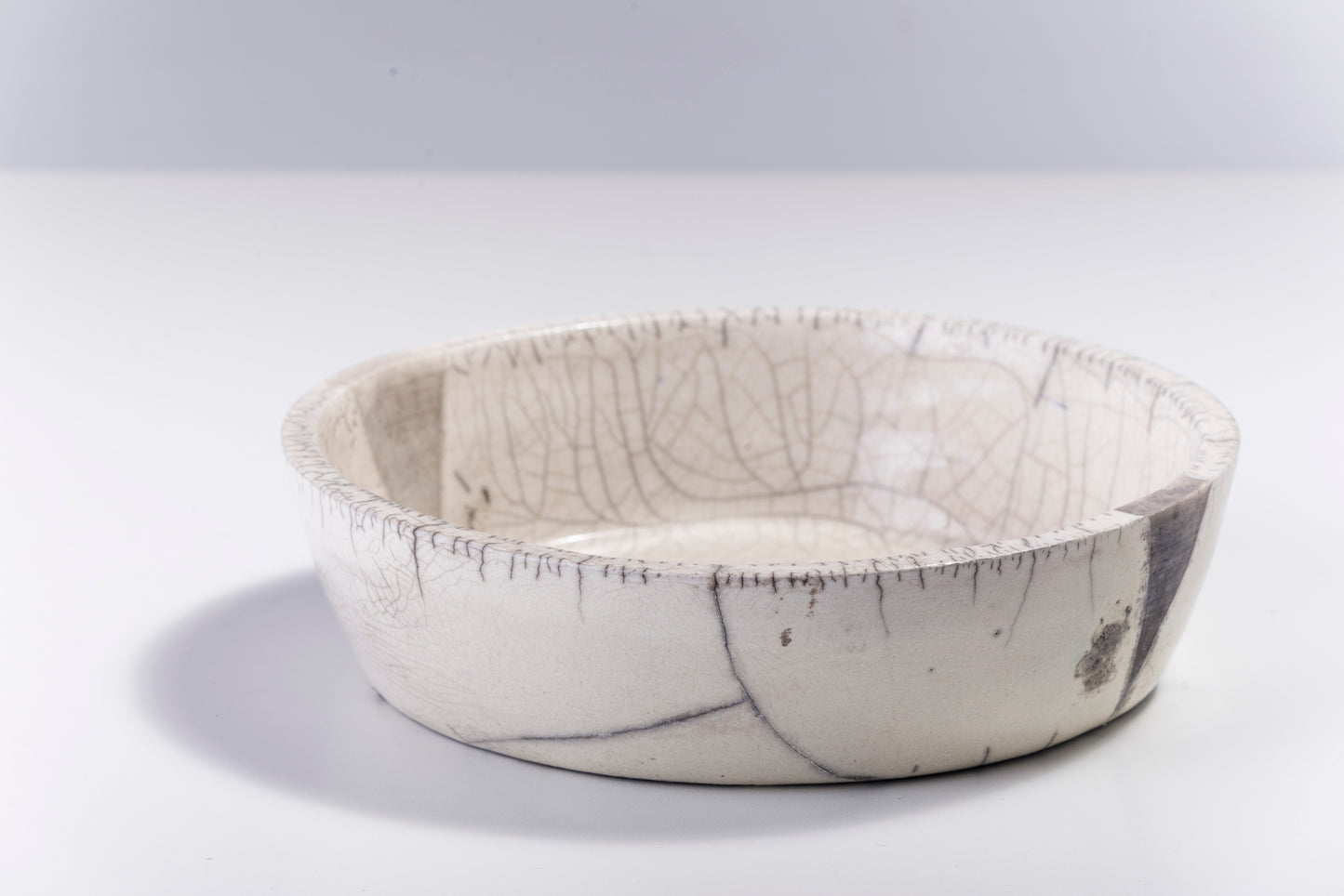 Contemporary Fringe Chawan Vase Raku Ceramic White Crakle