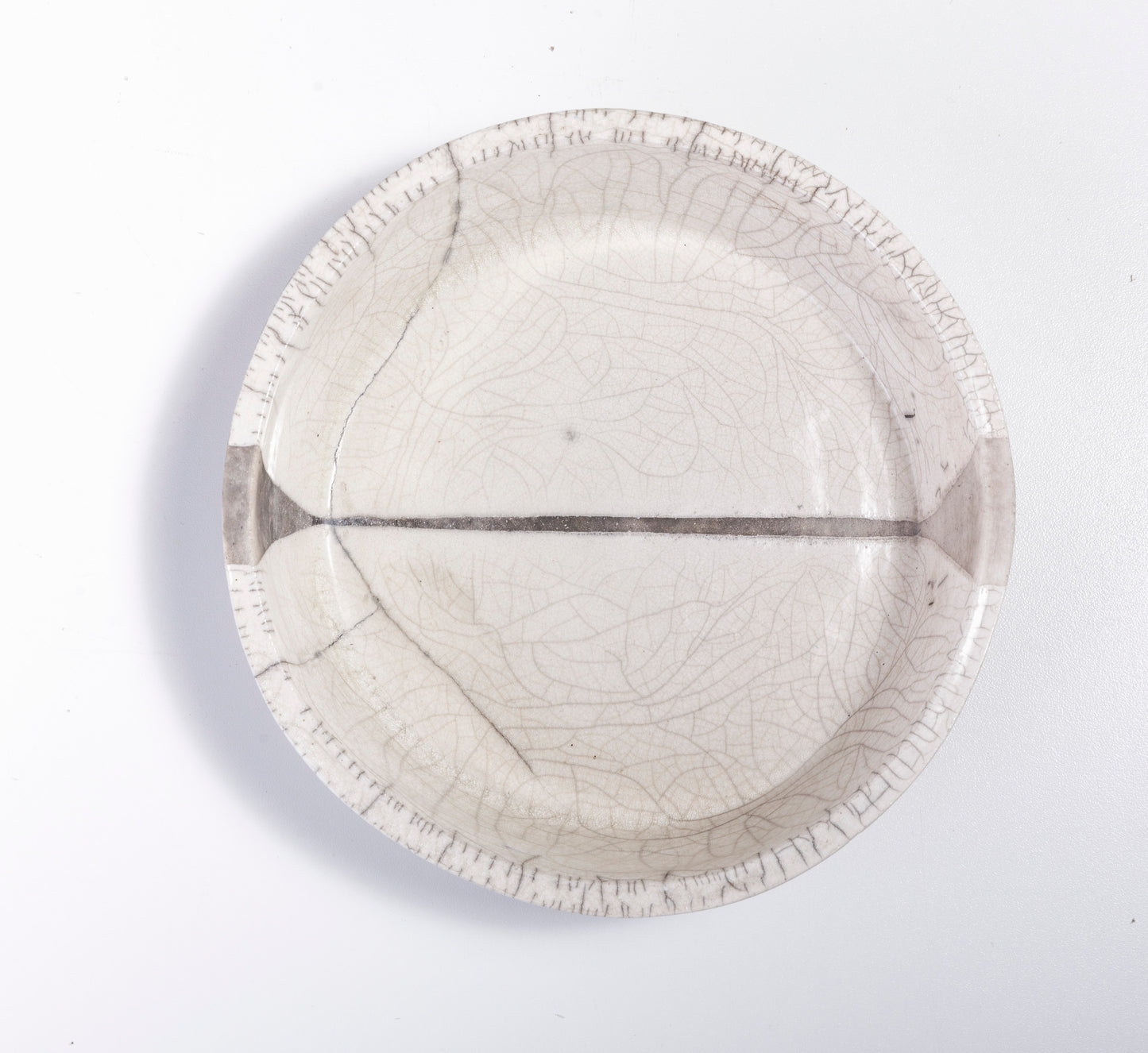 Contemporary Fringe Chawan Vase Raku Ceramic White Crakle