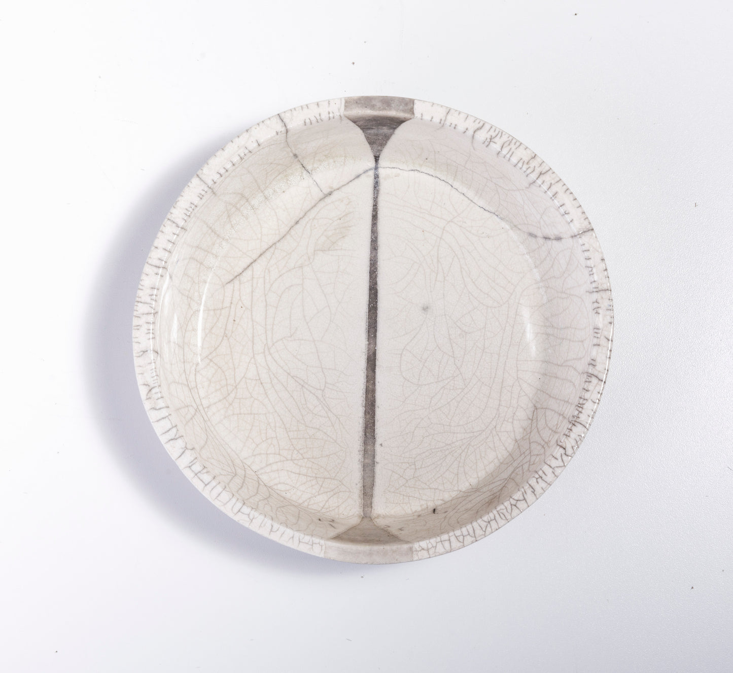 Contemporary Fringe Chawan Vase Raku Ceramic White Crakle