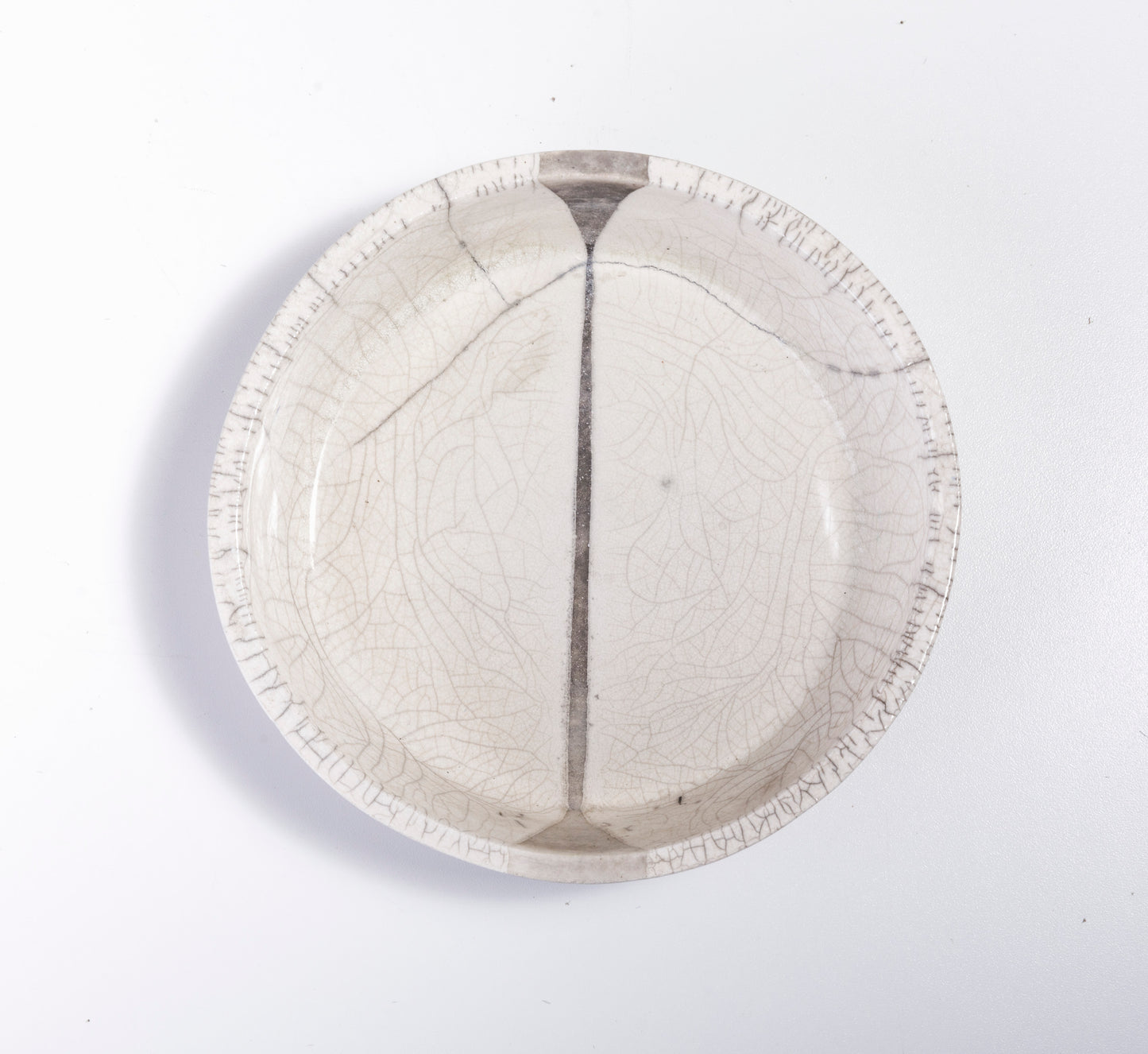 Contemporary Fringe Chawan Vase Raku Ceramic White Crakle