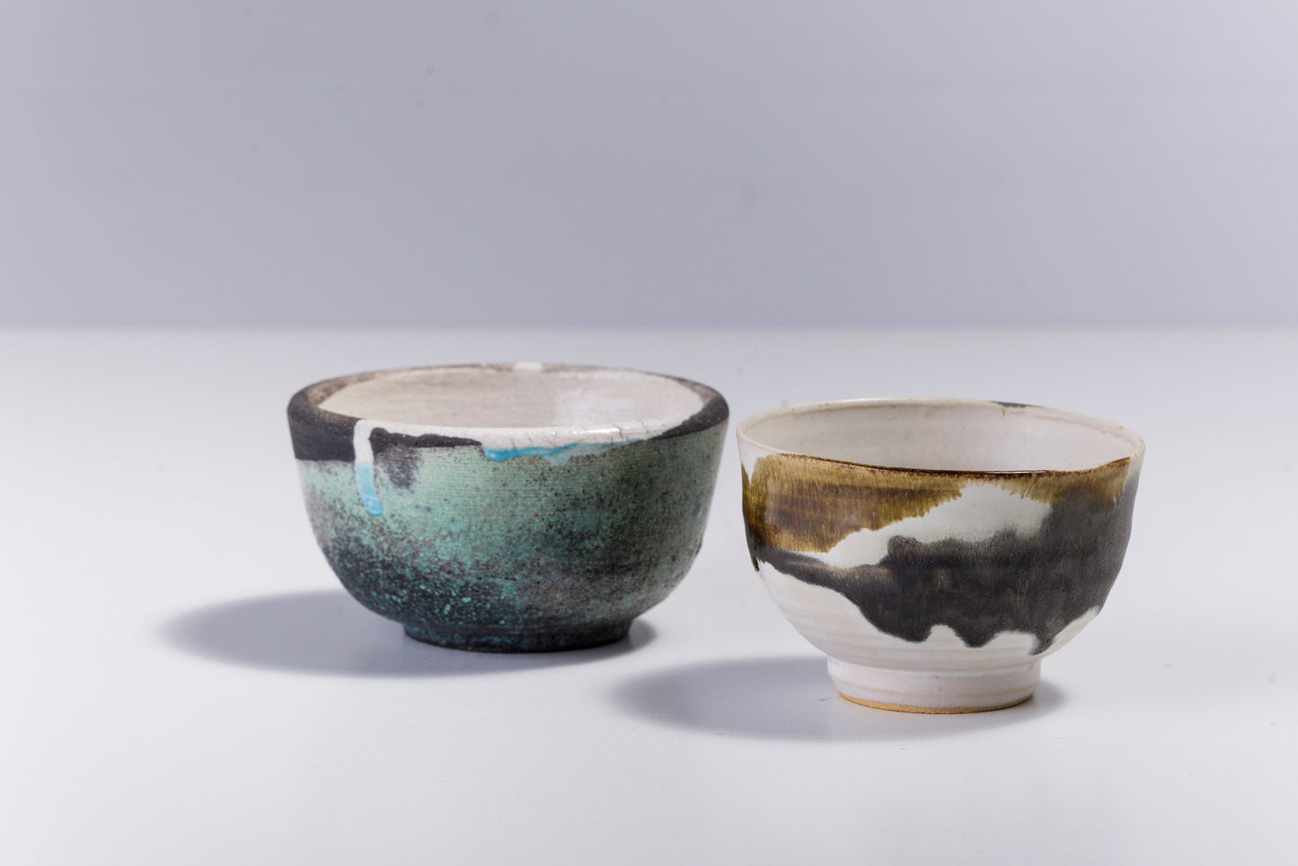Japanese Cloud Tea Cups Raku Ceramic Natural Green Gold