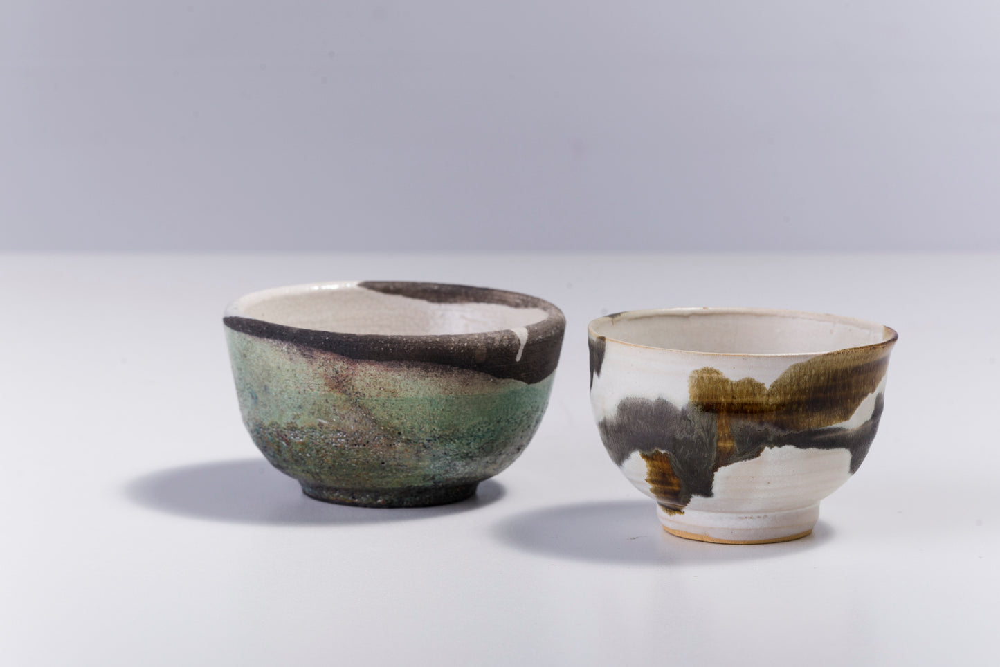 Japanese Cloud Tea Cups Raku Ceramic Natural Green Gold