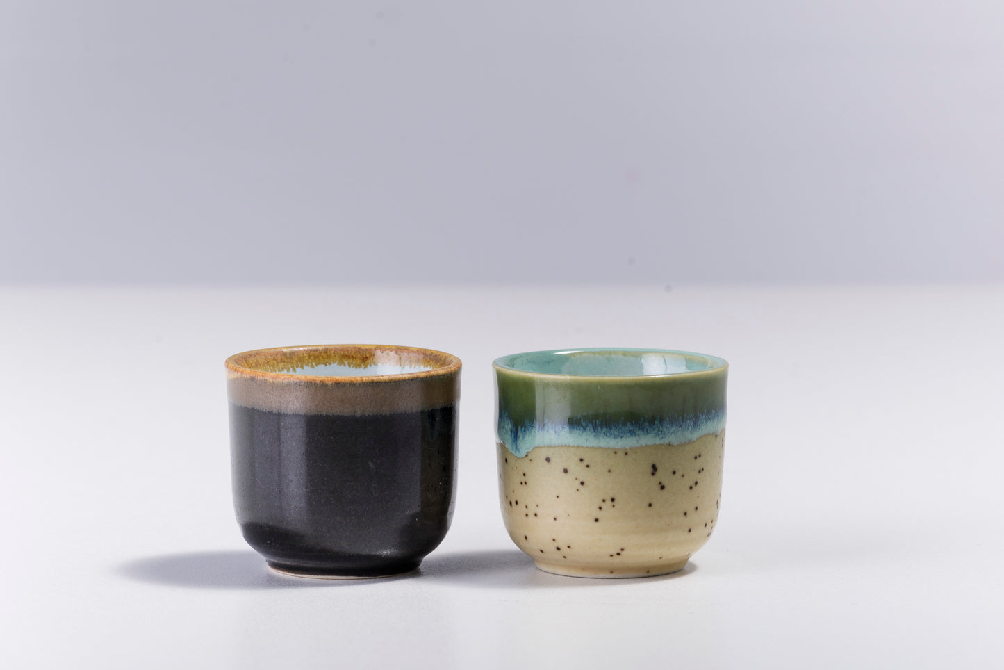 Japanese Sake Tea Cups Raku Ceramic Natural Green Gold