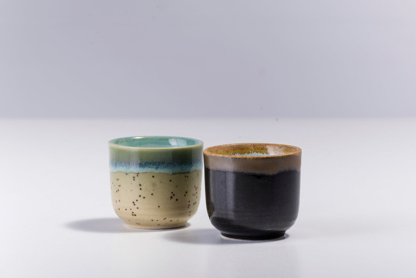 Japanese Sake Tea Cups Raku Ceramic Natural Green Gold