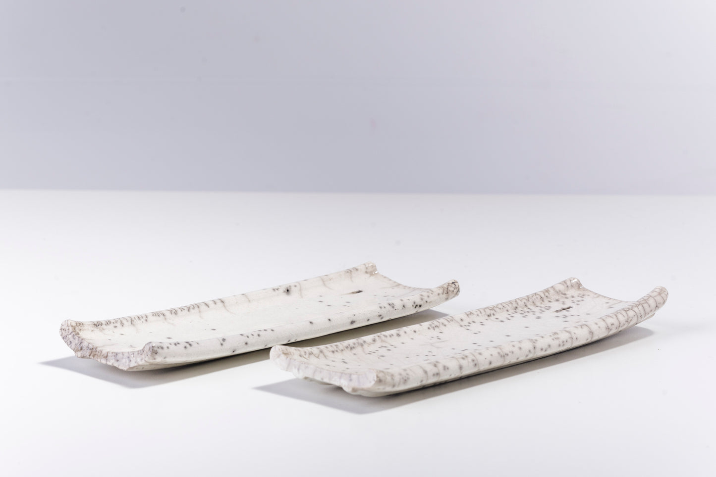 Japanese Modern 2 Incenso Incense Holders Raku Ceramics White Crackle