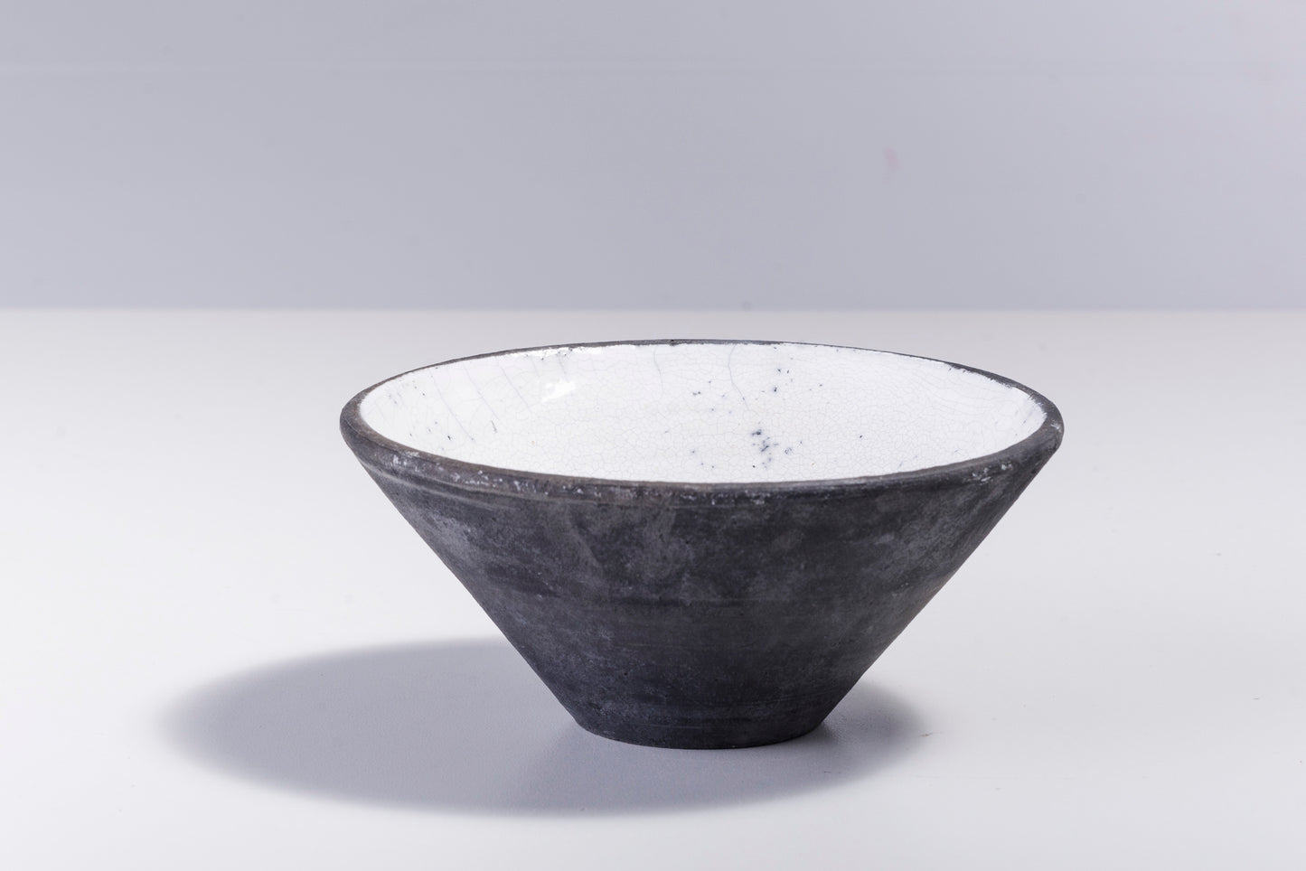 Japanese Wu Bowl Raku Ceramics Crackle Black White