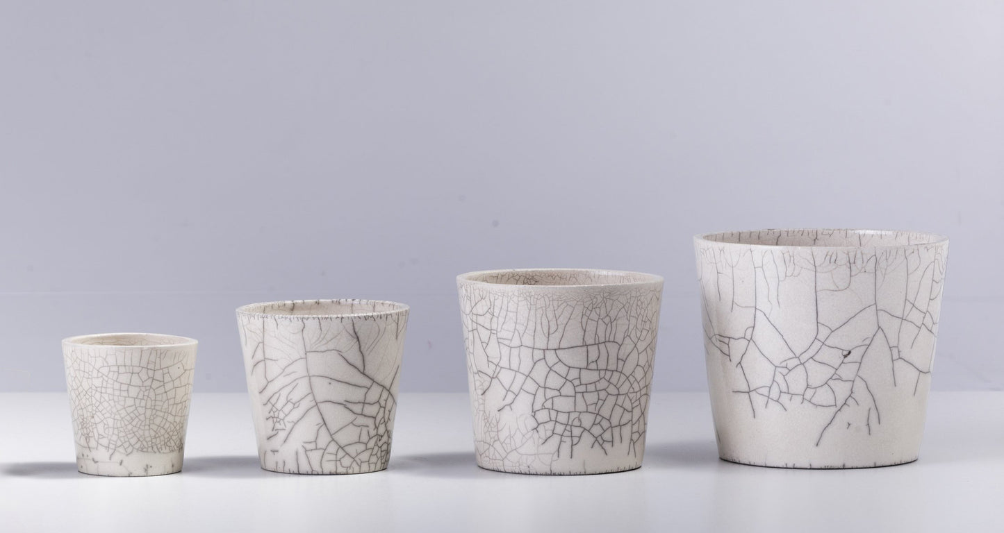 Japanese Minimalistic Mangkuk Set of 4 Bowl Raku Ceramics Crackle White