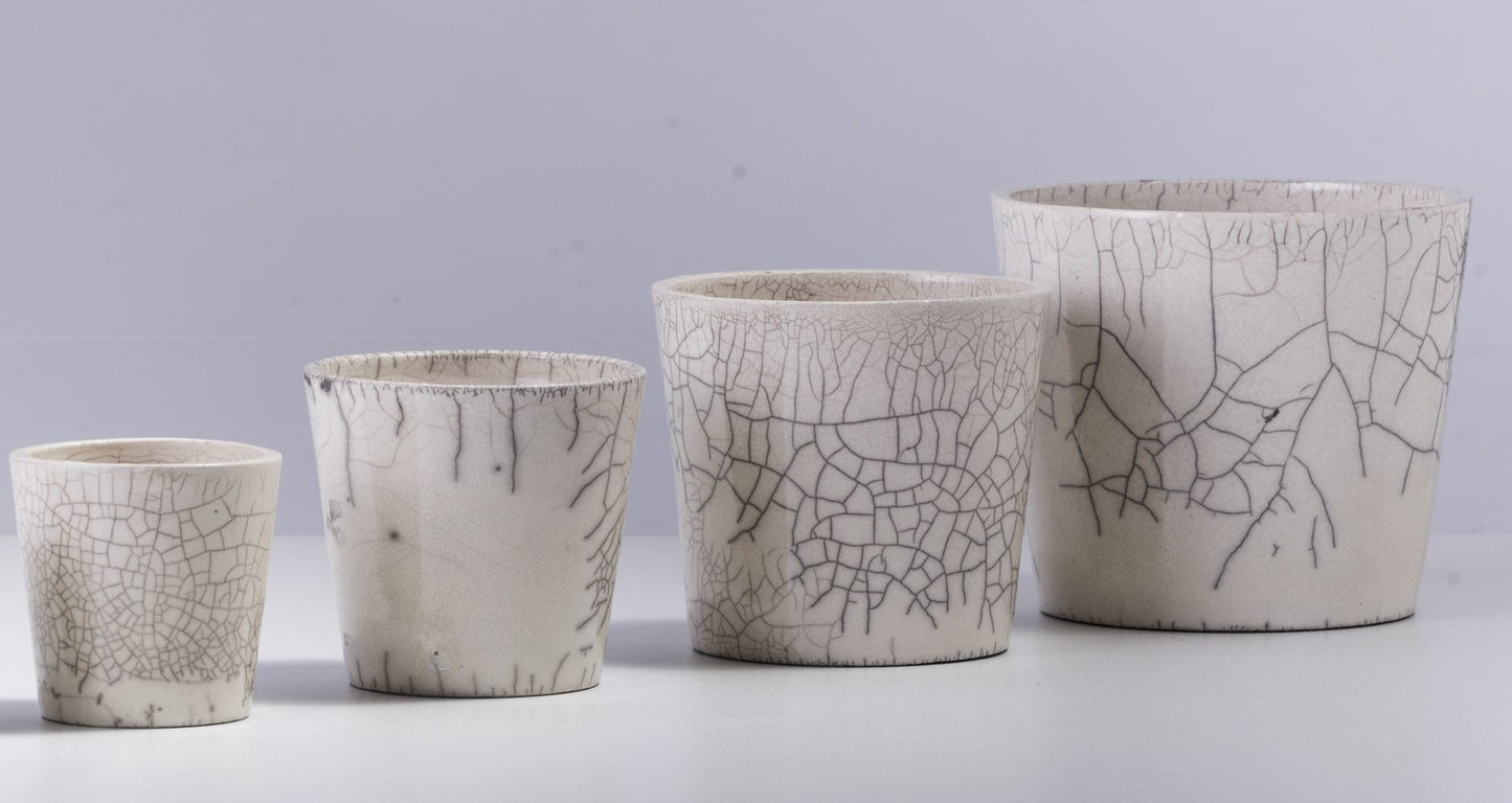 Japanese Minimalistic Mangkuk Set of 4 Bowl Raku Ceramics Crackle White