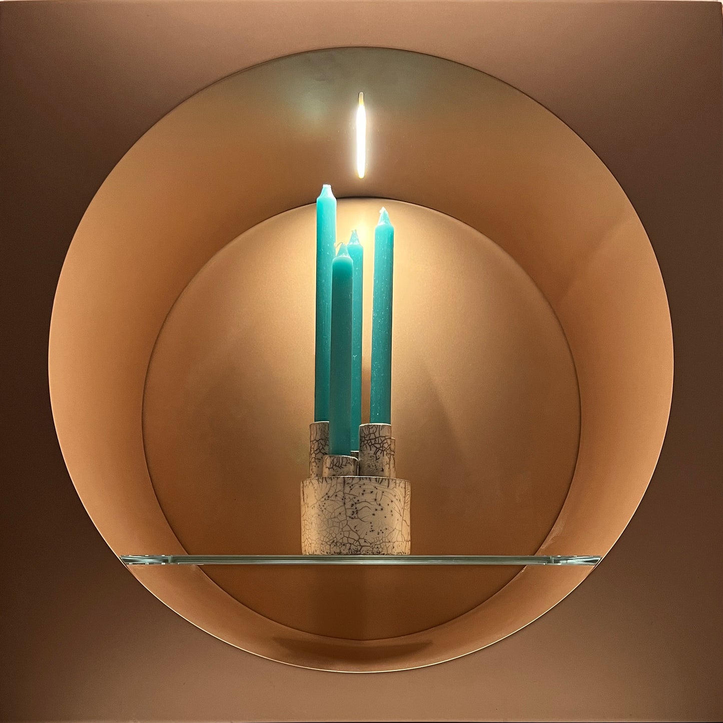 Modern Metropolis S Candle Holder Sculpture Raku Ceramic White Crakle