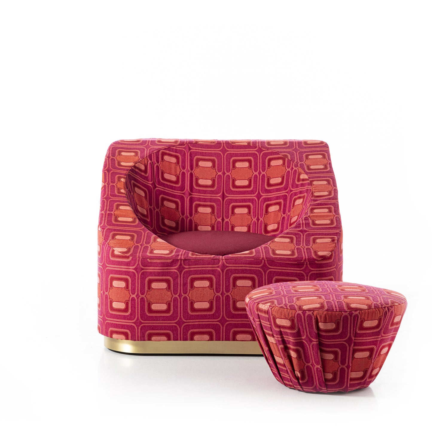 POP-UP Lightweight Original Vintage Fabric Lounge Armchair with removable Pouf