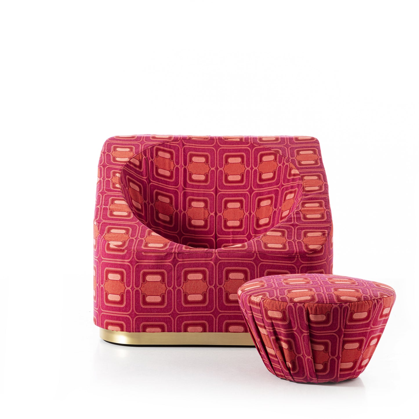 POP-UP Lightweight Original Vintage Fabric Lounge Armchair with removable Pouf