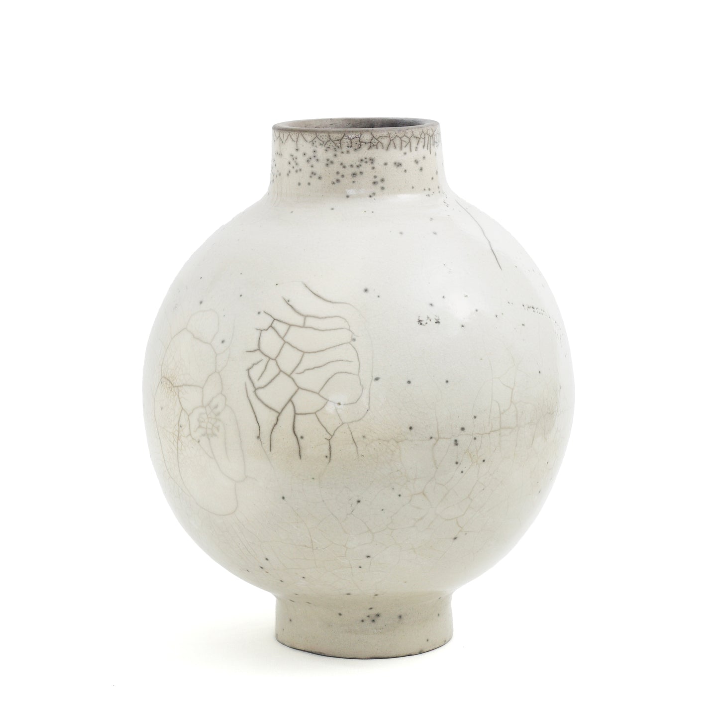 Japanese Modern Minimalist Dome L Vase Raku Ceramic White Crakle